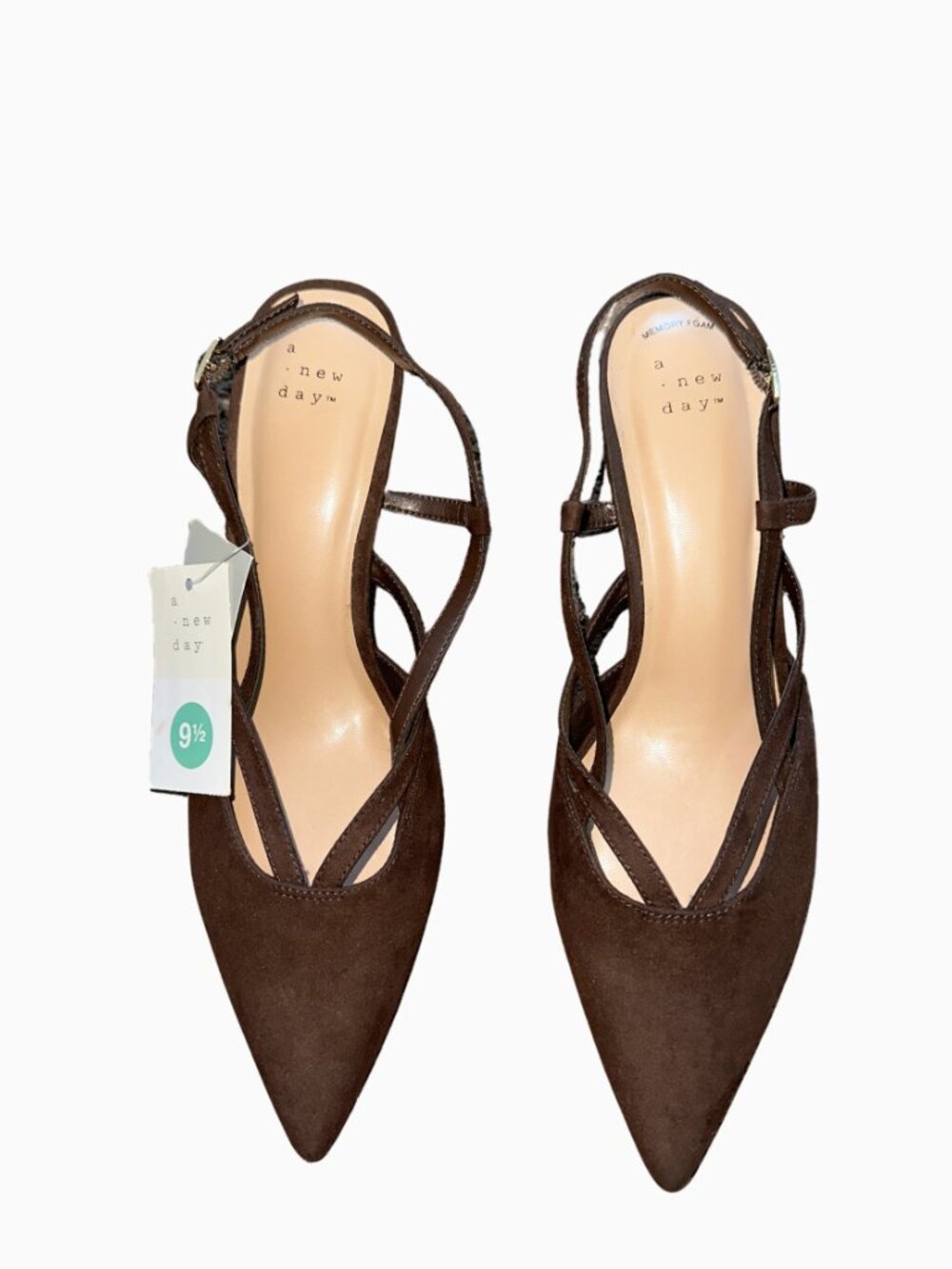 NWT A New Day Brown Faux Suede Pointed Toe Louis Slingback Heel Pumps Size 9.5 - Picture 3 of 9